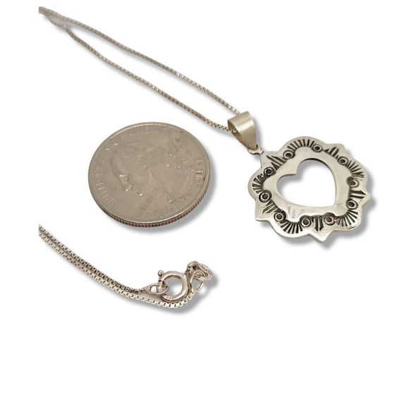 Vintage Organically Antiqued Tyrolean Silver Heart Pendant 18" - Picture 6 of 7